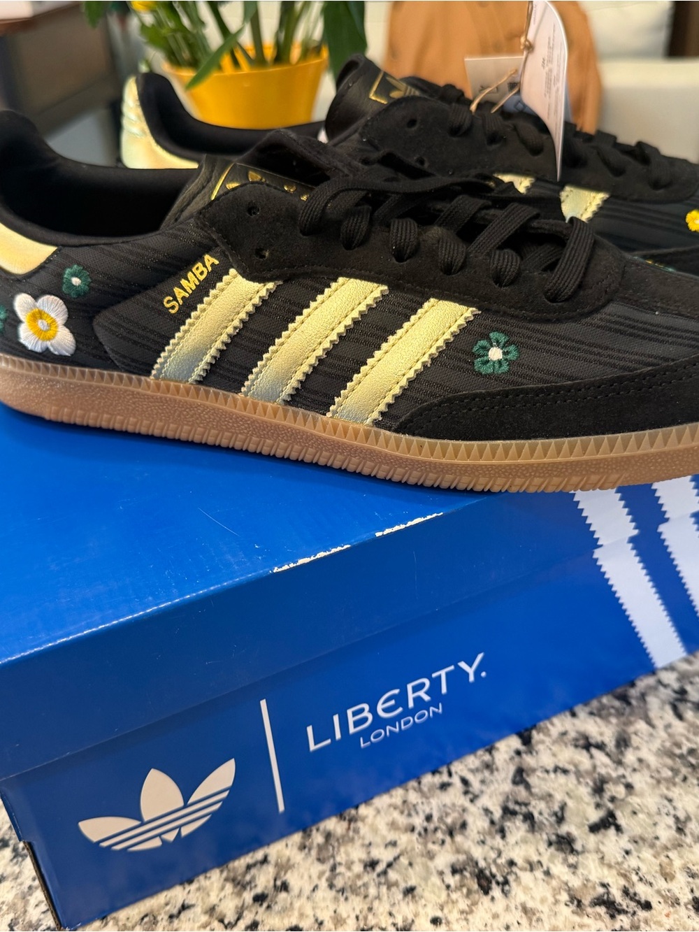 New Liberty London Adidas Samba OGs  Sneakers in Black with Gold Stripes